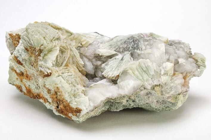 Green, Bladed Prehnite Crystals with Quartz - Morocco #214961